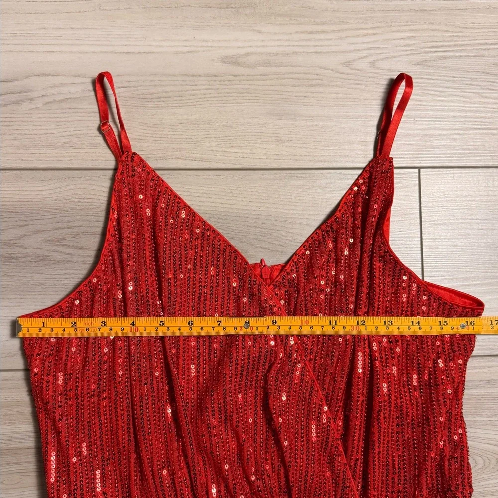Grace Karin Red Sequin Wrap Cocktail Dress XL Holiday Party Ruffle Mini - Picture 5 of 7